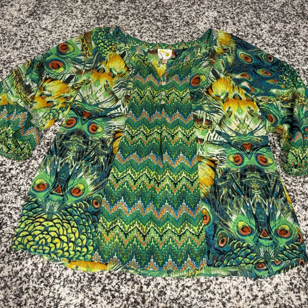 Anthropologie Fig and flower  Peacock Print Blouse